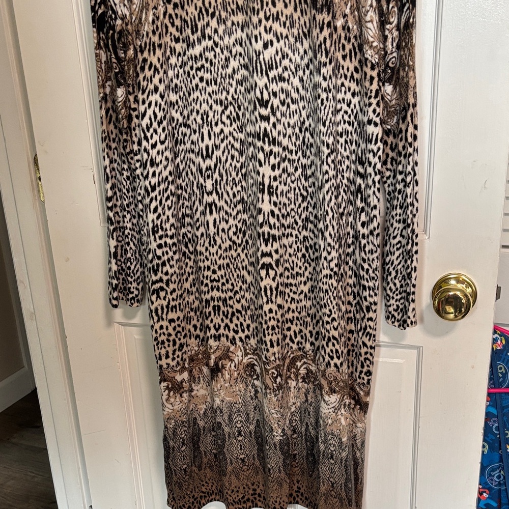JM Collection Long Open-Front Cardigan in Black, Brown, Cream - Picture 6 of 6